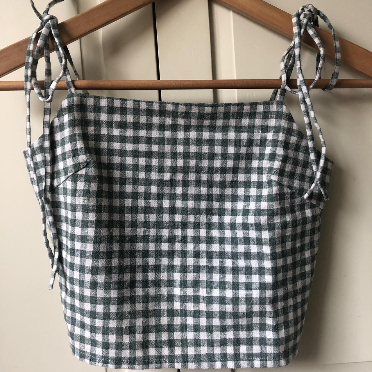 Brandy Melville top Green gingham pattern Tie up... Depop