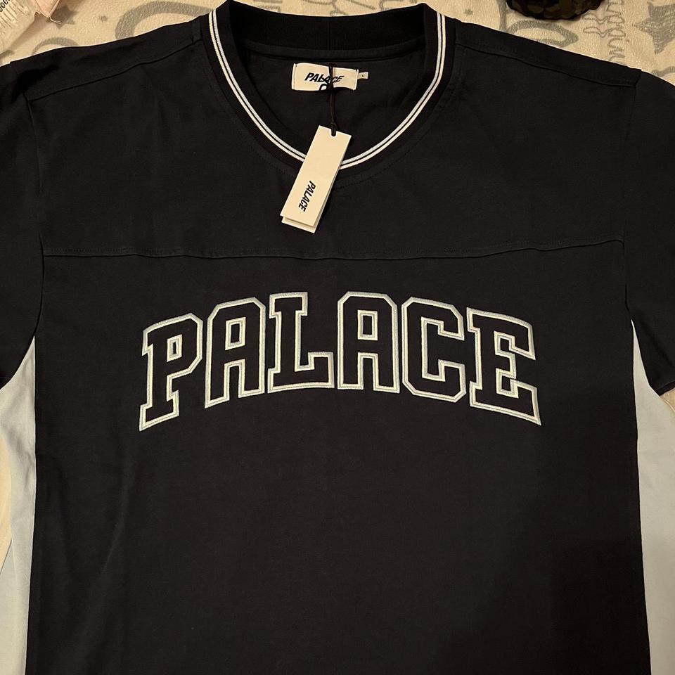 Palace skateboard v neck jersey size large Blue and... - Depop