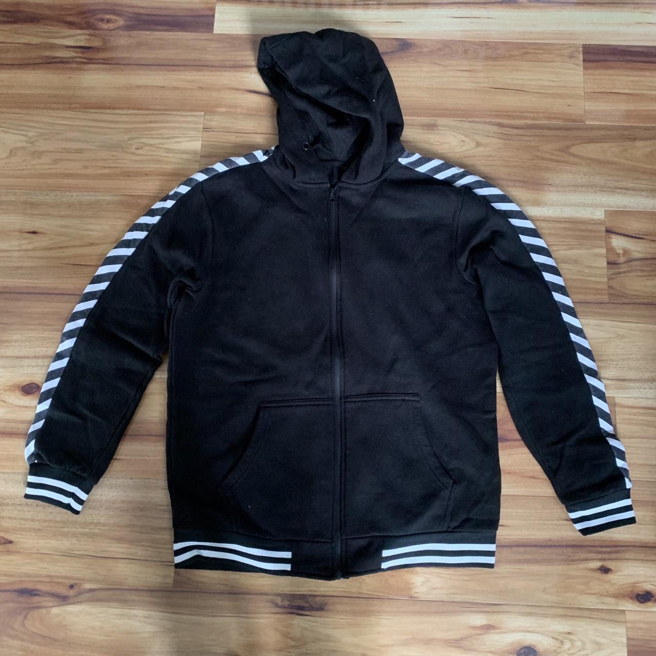 Black hoodie with striped detail Worn a handful of... - Depop