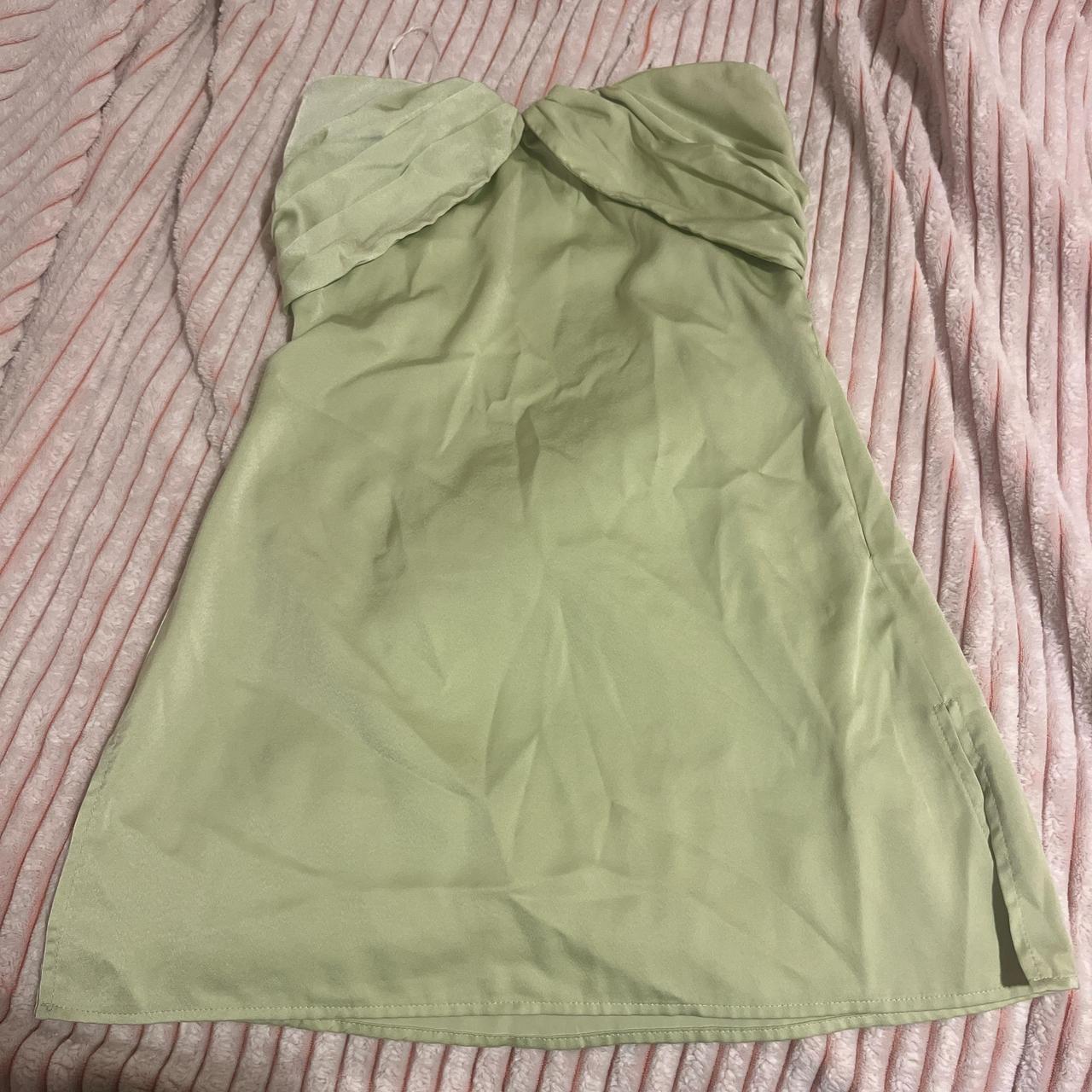 princess polly irena strapless green mini dress size... - Depop