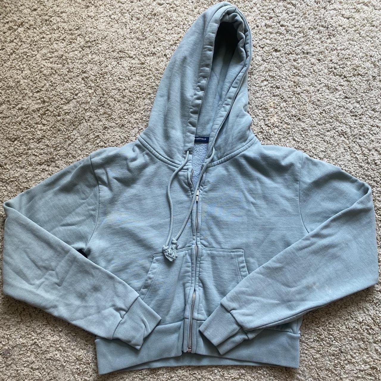 Brandy Melville cropped zip up. Sage green color... Depop