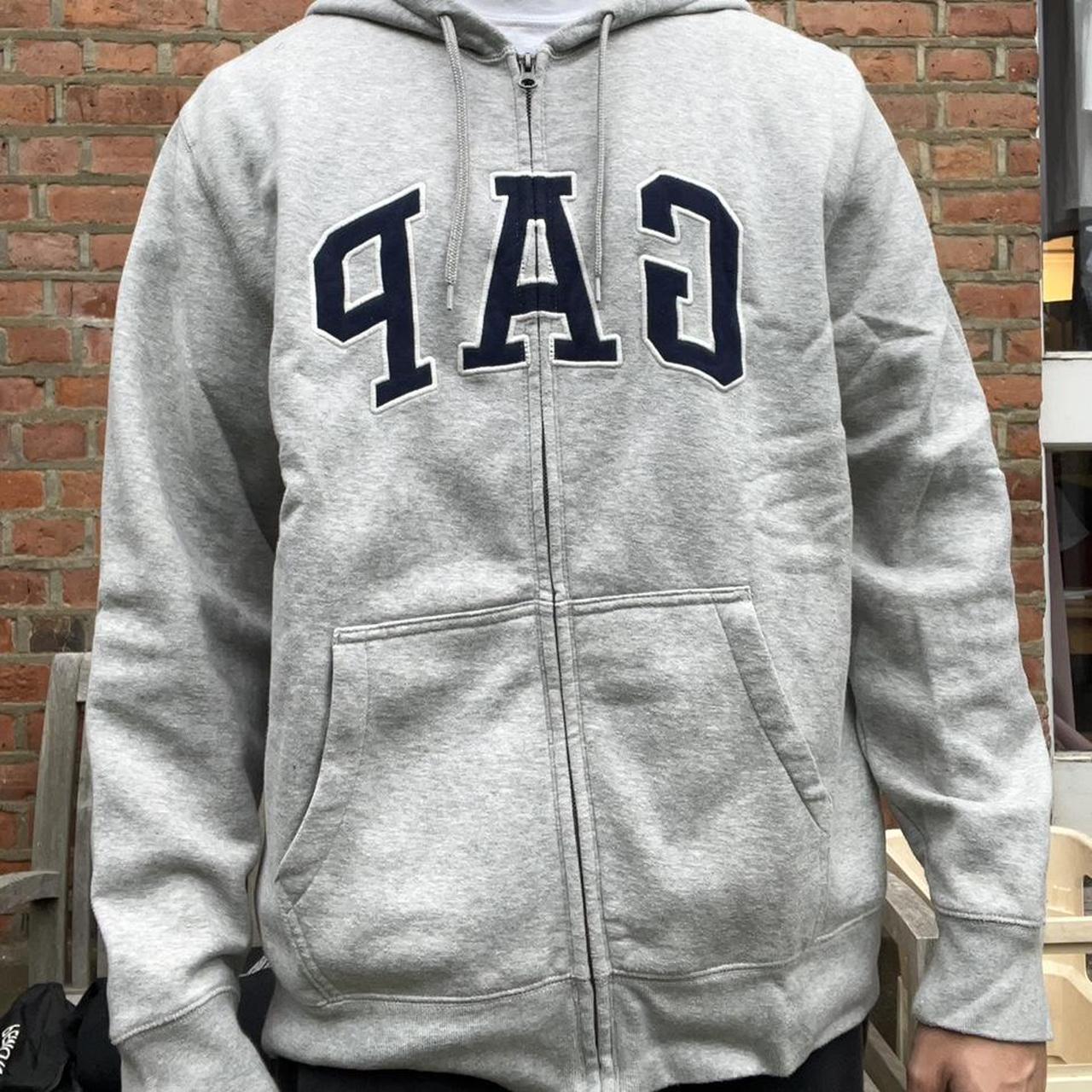 Heather grey zip up GAP hoodie Fits XL Depop