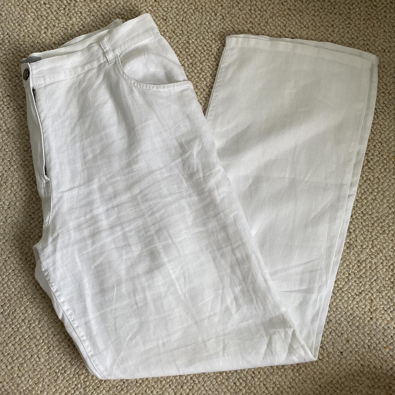 nicole farhi 100% linen trousers in white unsure... - Depop