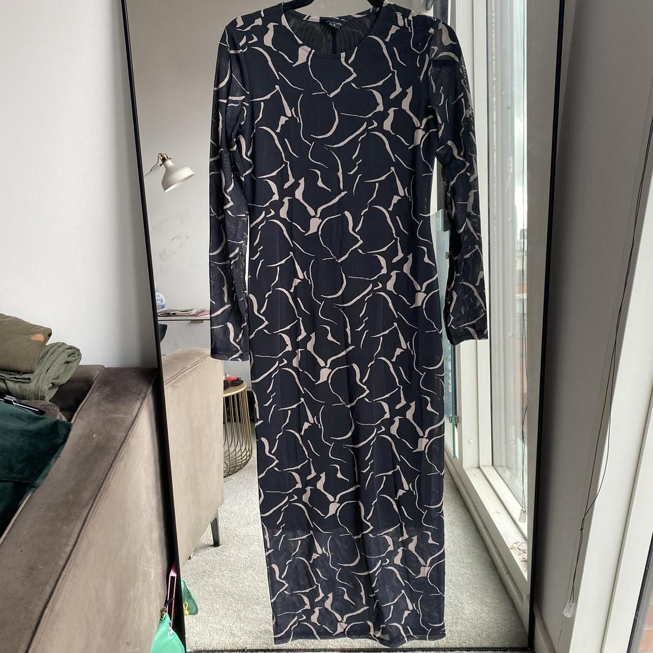 monki mesh long sleeve maxi dress in black and Depop
