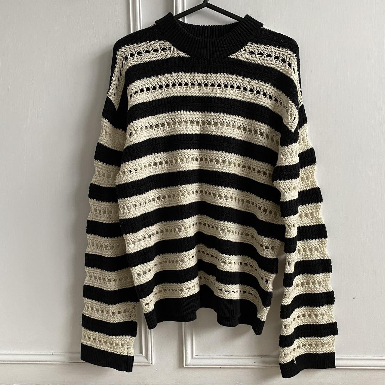 H&m Oversized Striped Jumper Womens H&m Hole Knit Black And