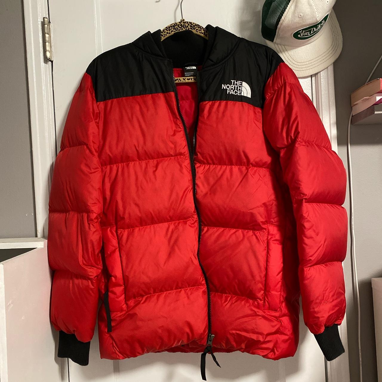 the north face black/red hybrid puffer #northface... - Depop