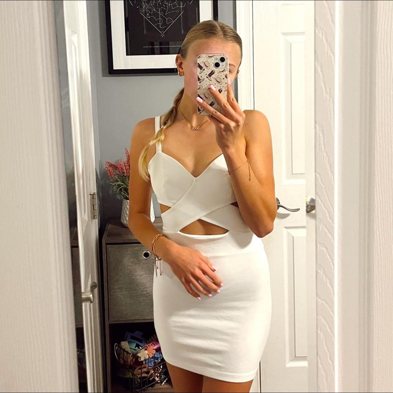 Forever21 White Criss Cross Dress size small item is... Depop