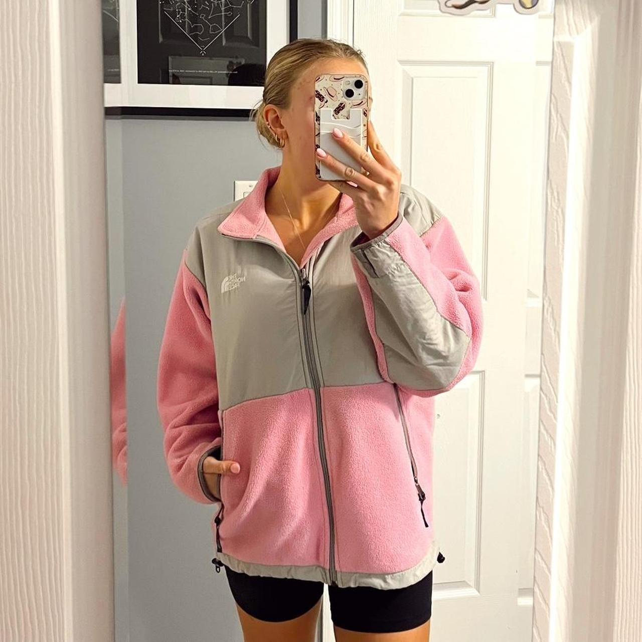 Pink and gray north face jacket sale