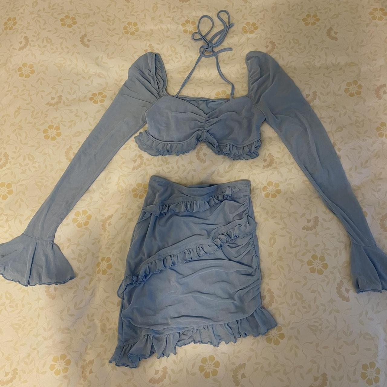 Light blue skirt set - looks SO good on - sleeves... - Depop