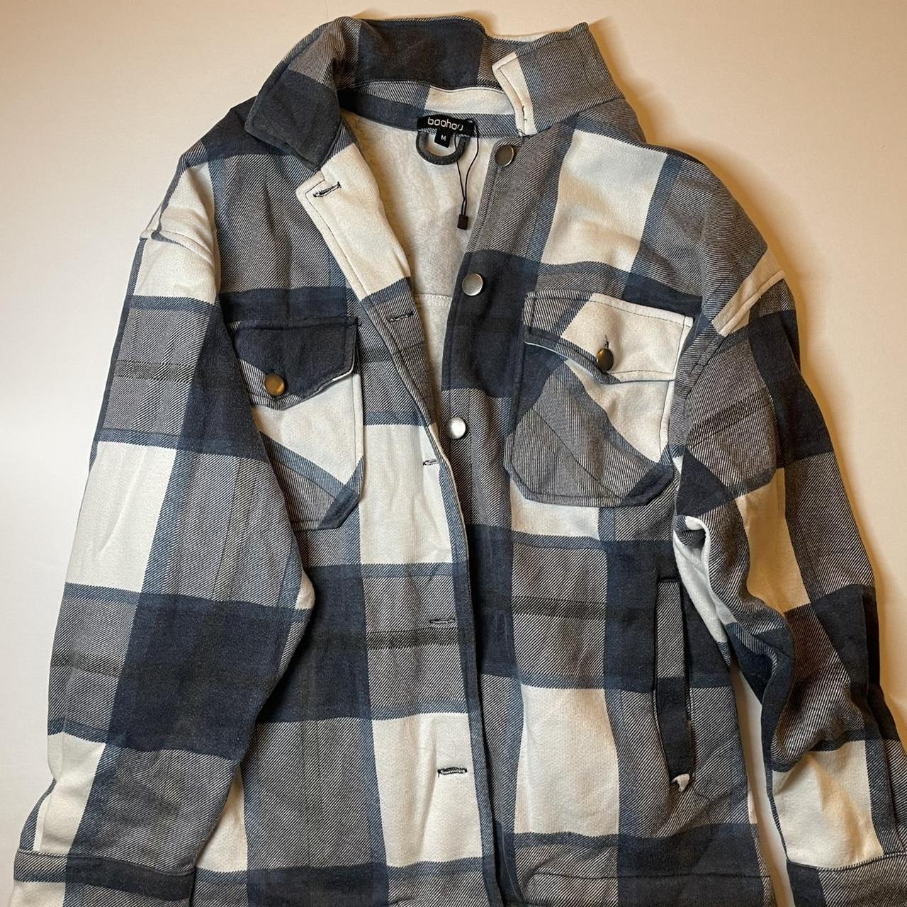 FLANNEL JACKET Blue and White flannel jacket... - Depop