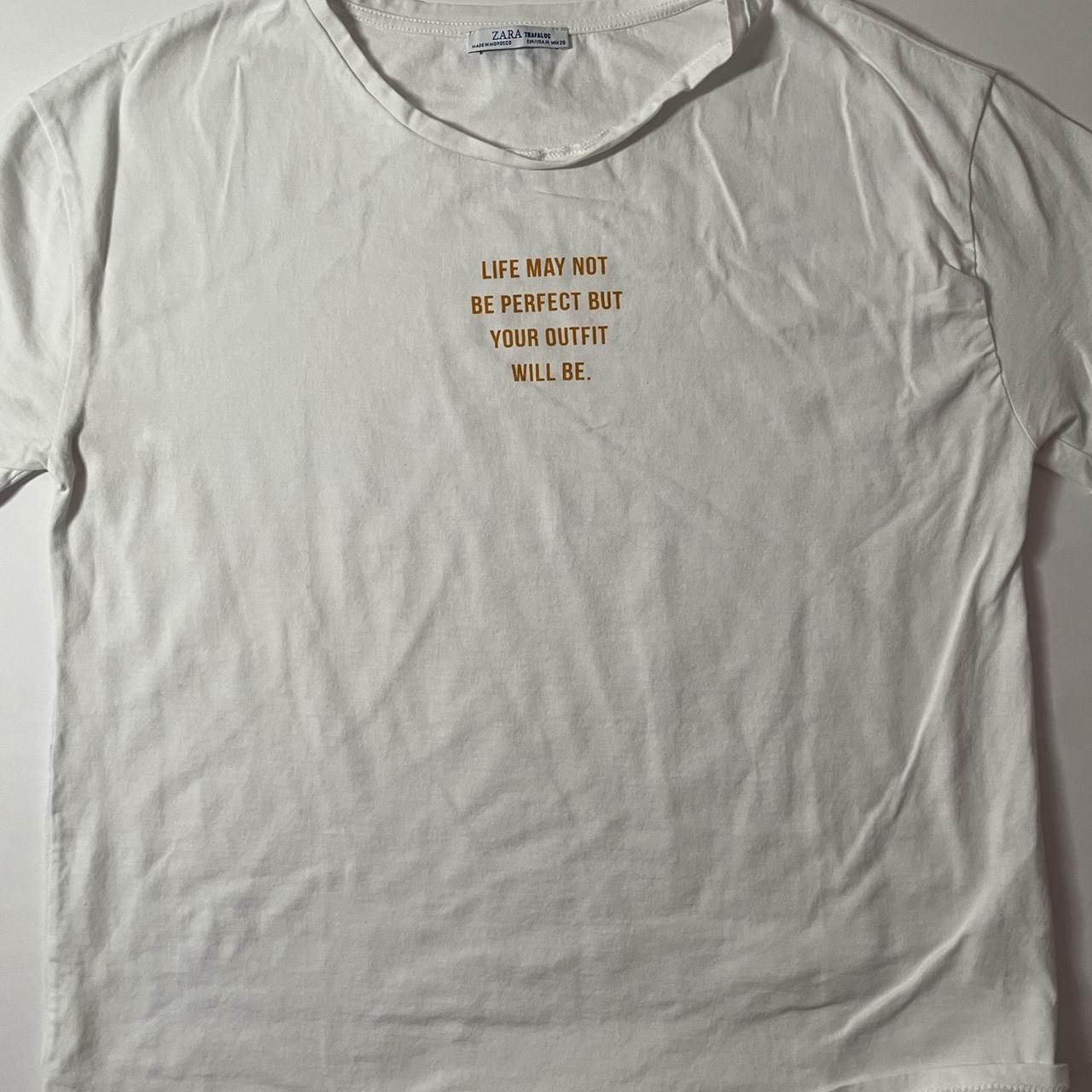 Zara Women's White and Yellow T-shirt | Depop