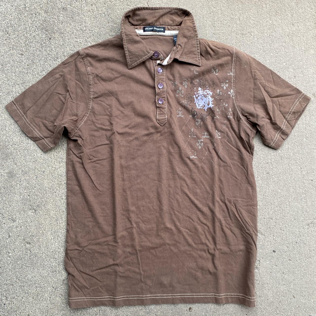 Super sick brown collared shirt with detailing... - Depop