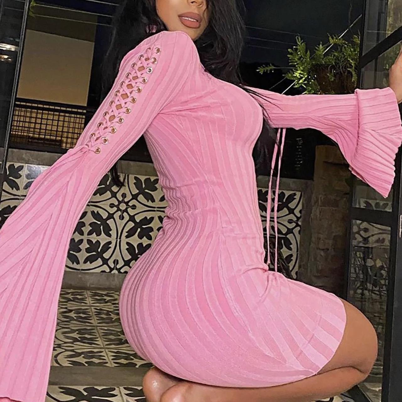 Pink Ribbed Knit Sweater Dress 🏷️ Size: Depop