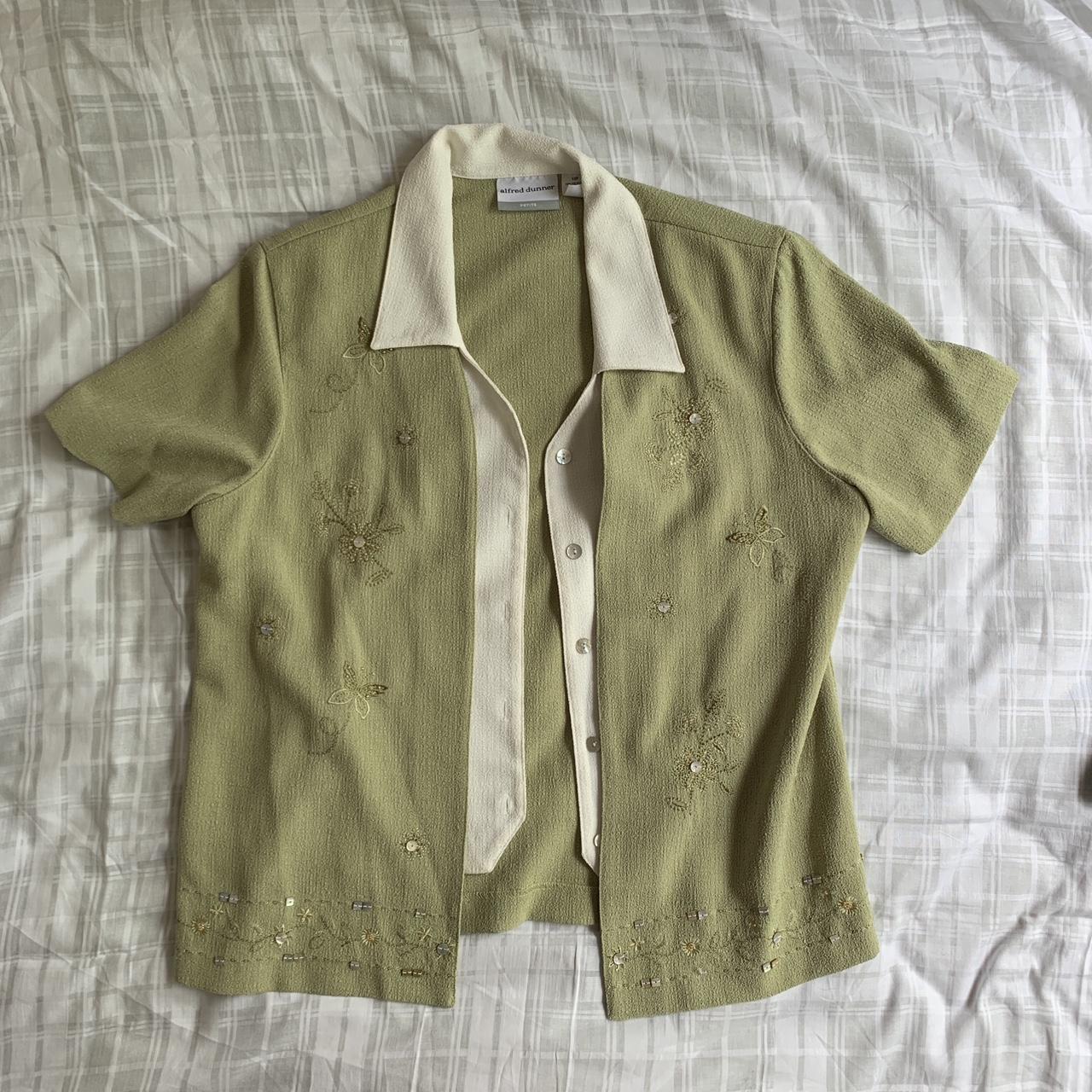 Alfred Dunner Women's Cream and Green Blouse