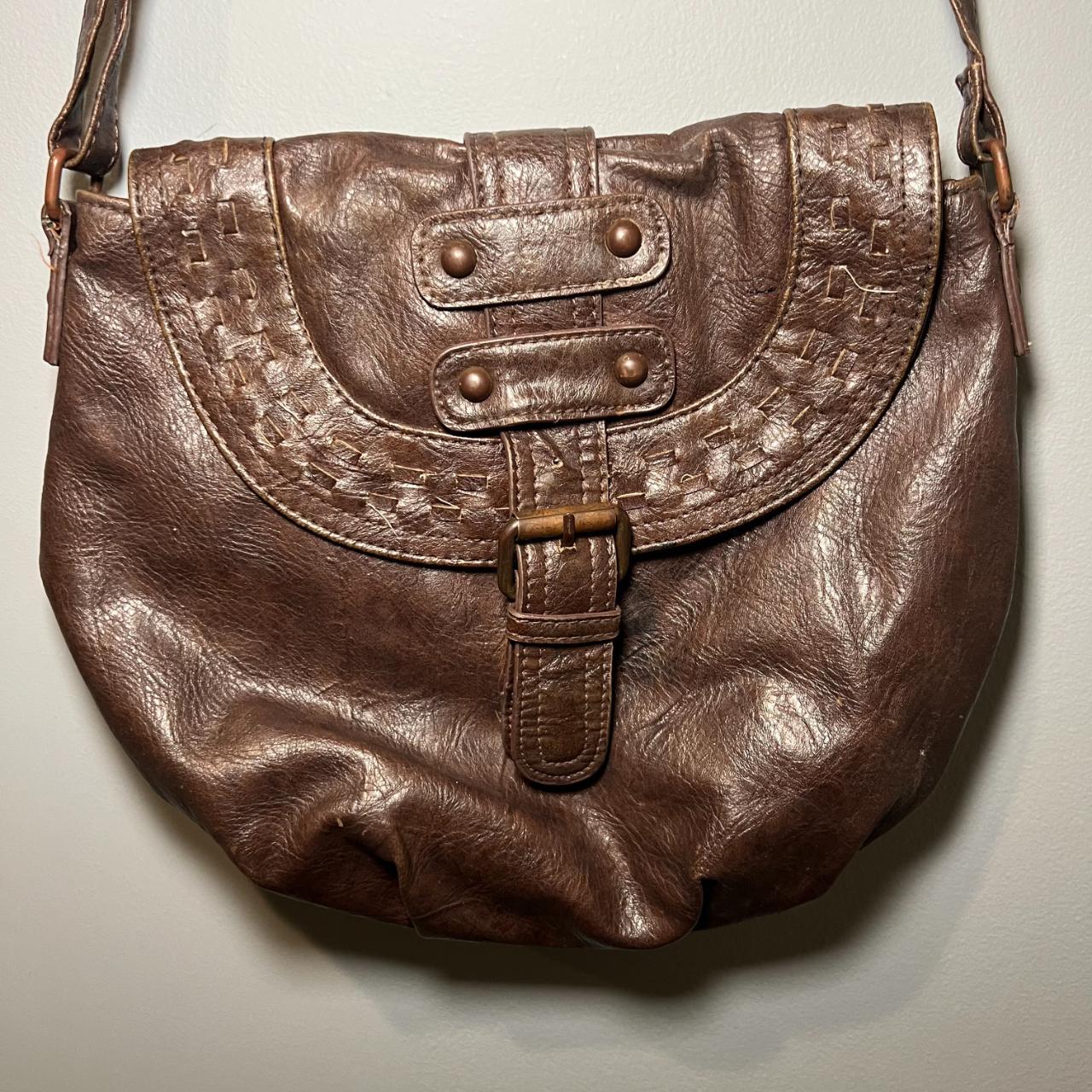 Tillys Brown Faux Leather Crossbody Bag Well loved Depop