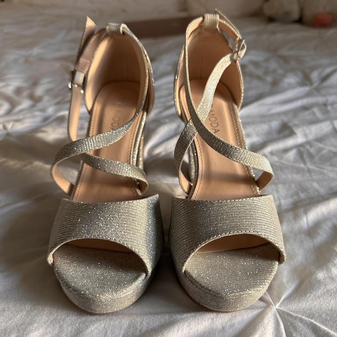 Silver open toe chunky on sale heels