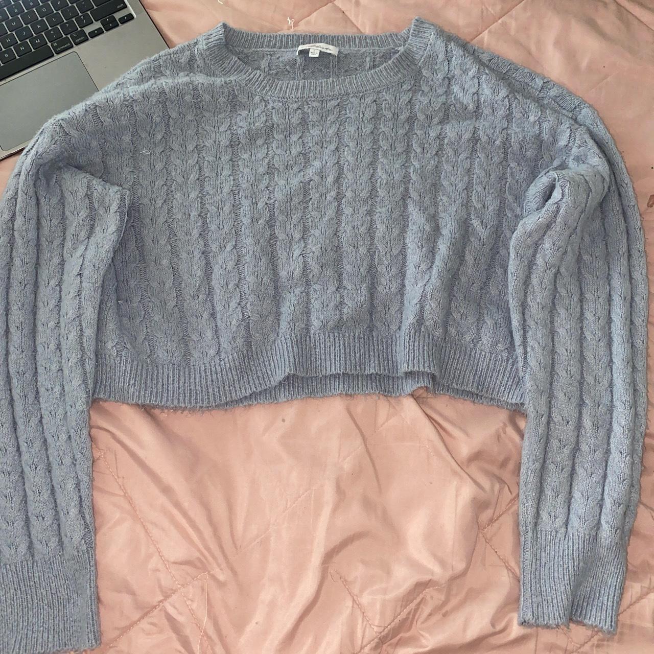 Cute Baby Blue Cable Knit Cropped Sweater Size is L... - Depop
