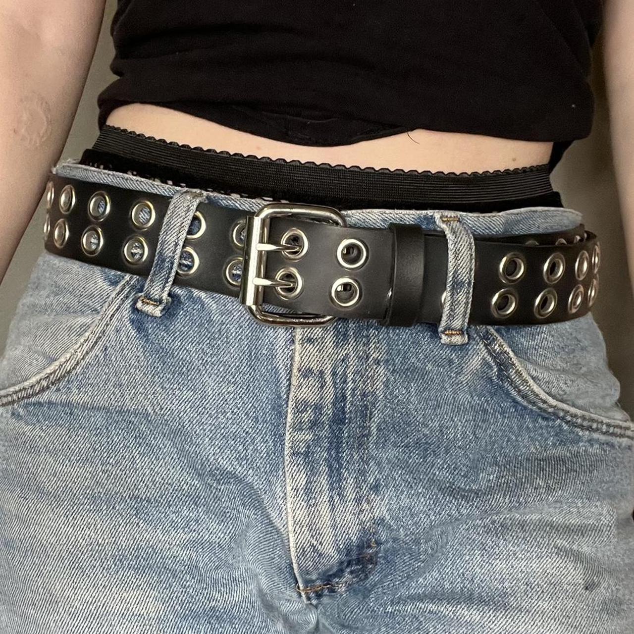 🖤black leather double grommet belt🖤 open to offers,... - Depop