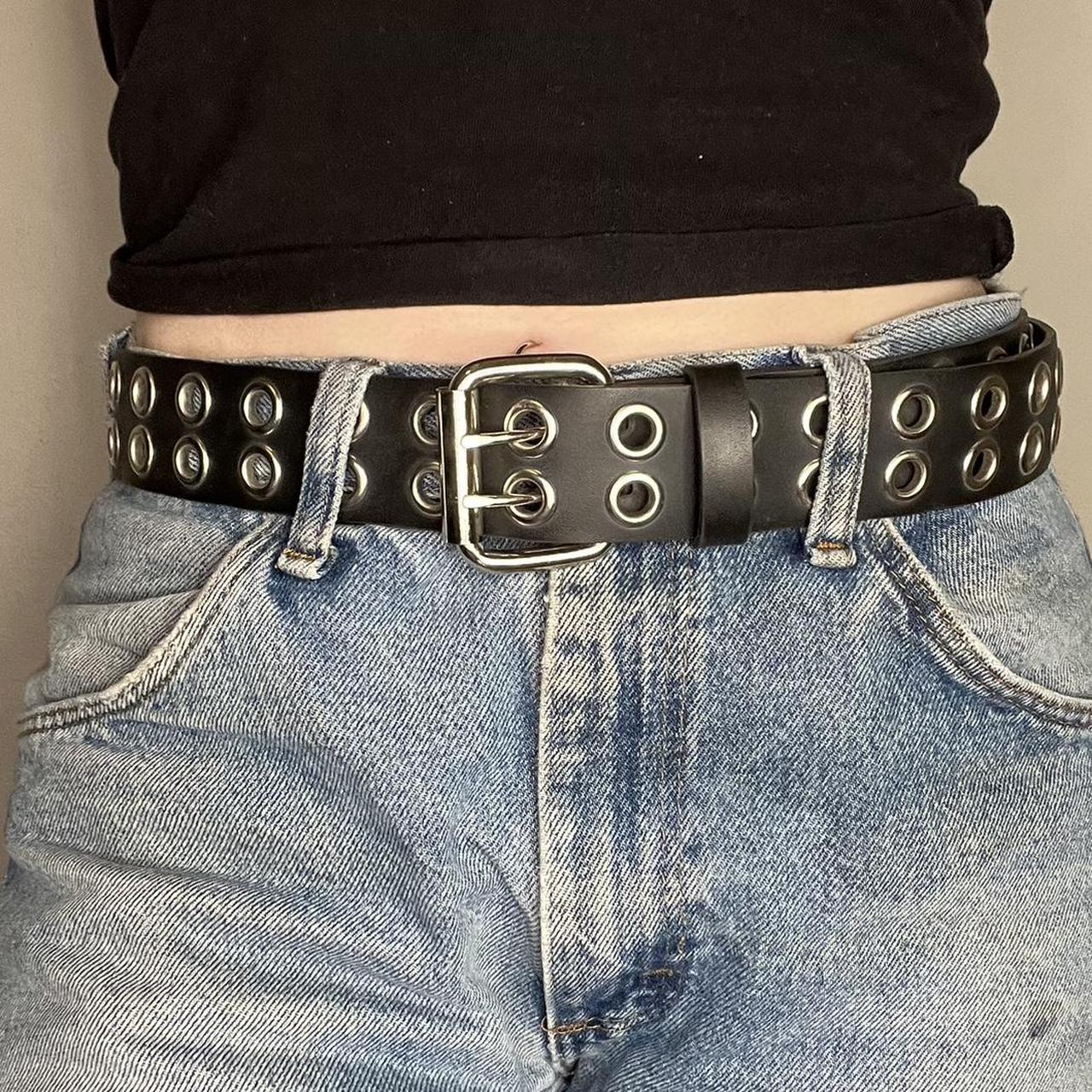 🖤black leather double grommet belt🖤 open to offers,... - Depop