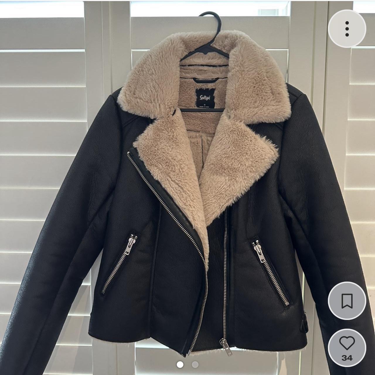 Sportsgirl Faux Shearling Biker Jacket Size 10 Depop