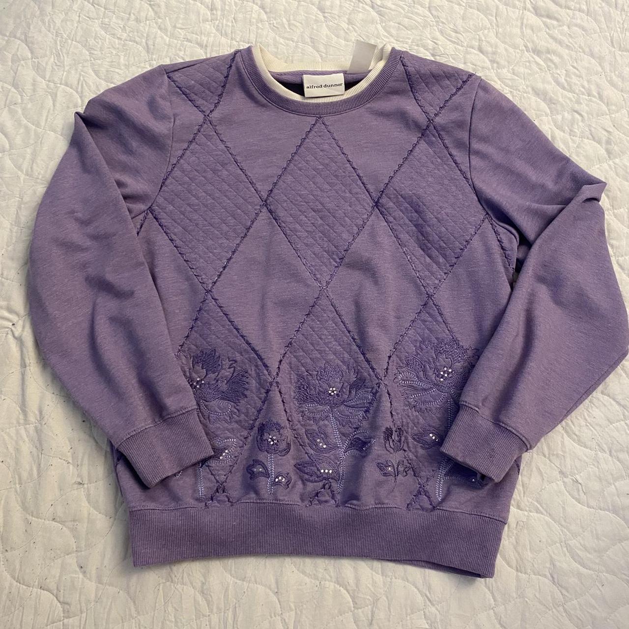 purple embroidered sweater alfred dunner size s - Depop