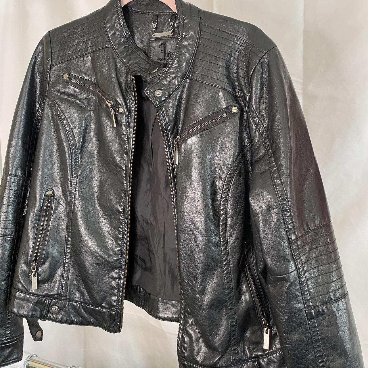 Vintage J2 black leather jacket Ribbed sleeve... - Depop