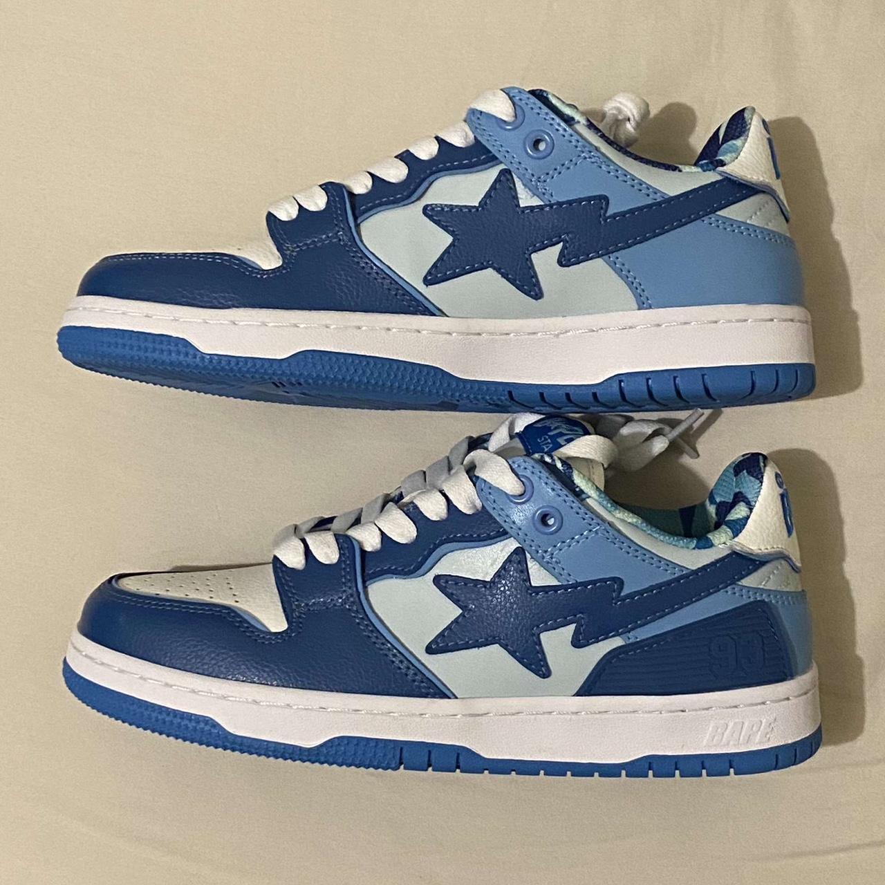 BAPE Blue and White Trainers | Depop