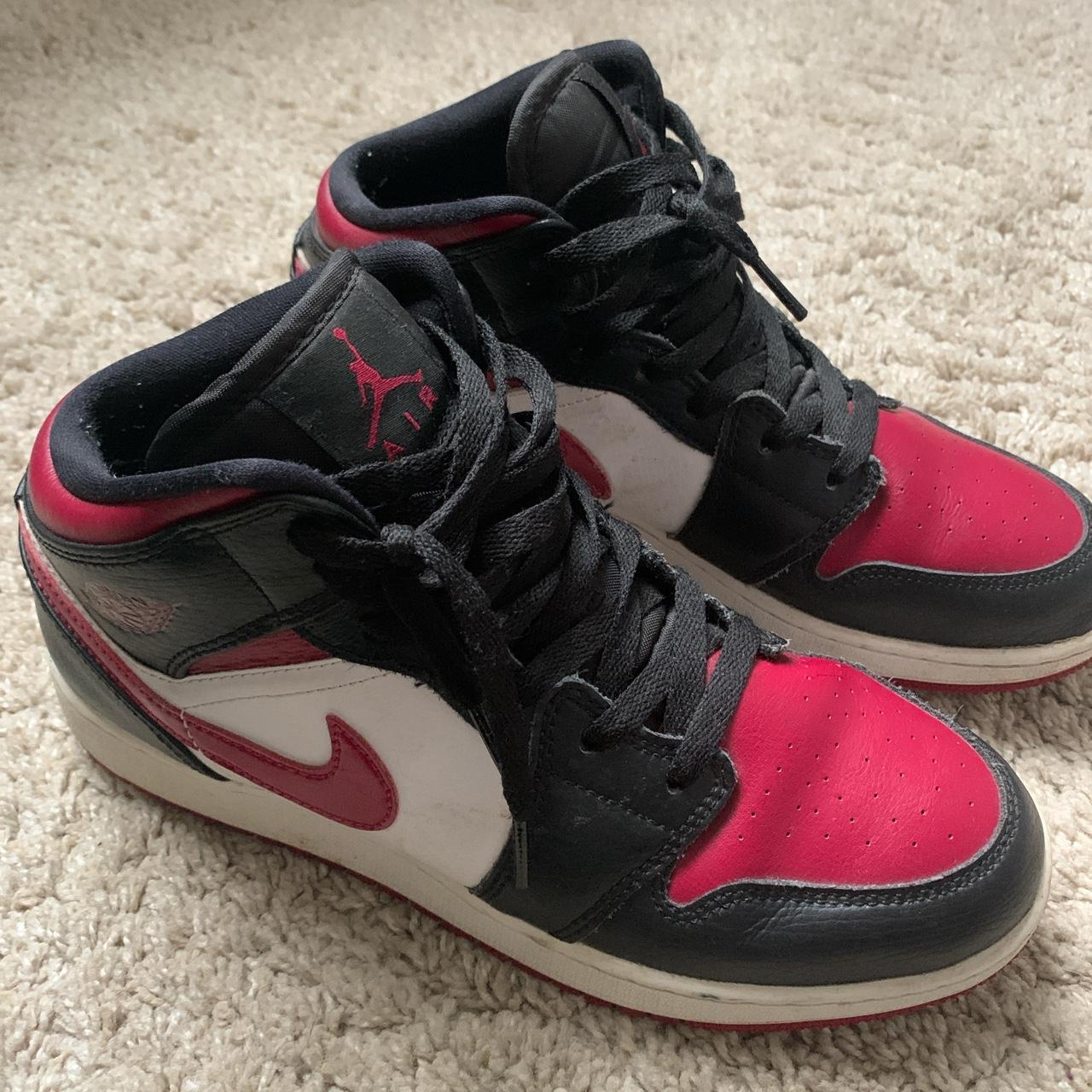 red, black and white jordan 1 mids good condition,... - Depop