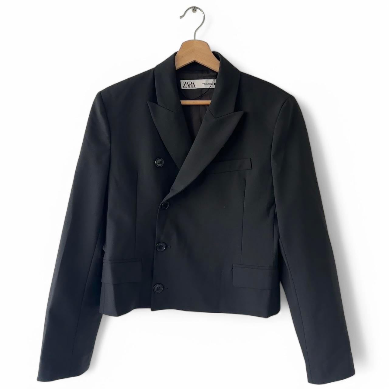 Zara Black cropped blazer with double Depop