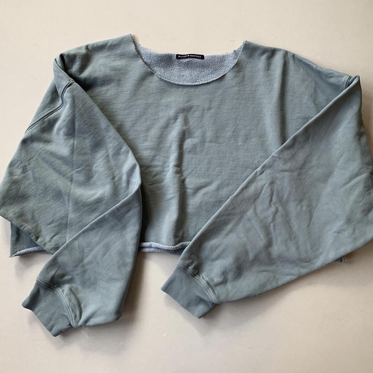 Brandy Melville oversized cropped sweater Green /... - Depop