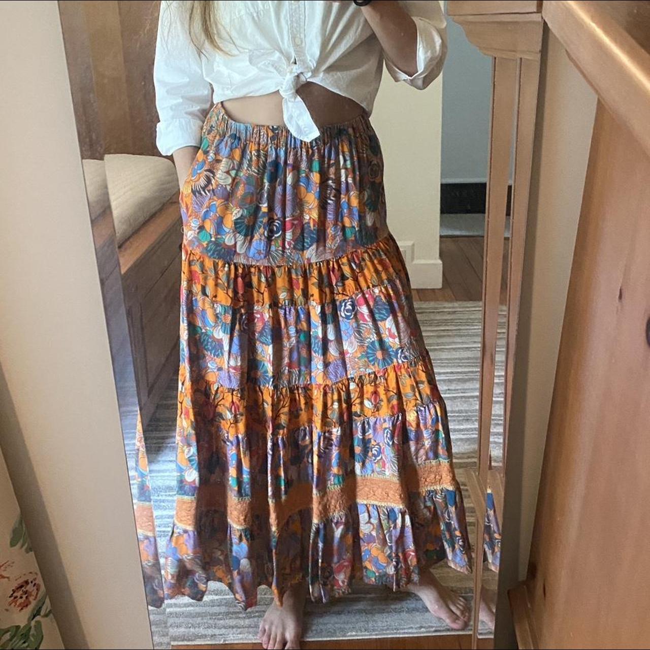 Anthropologie / Orange maxi skirt with elastic waist... - Depop