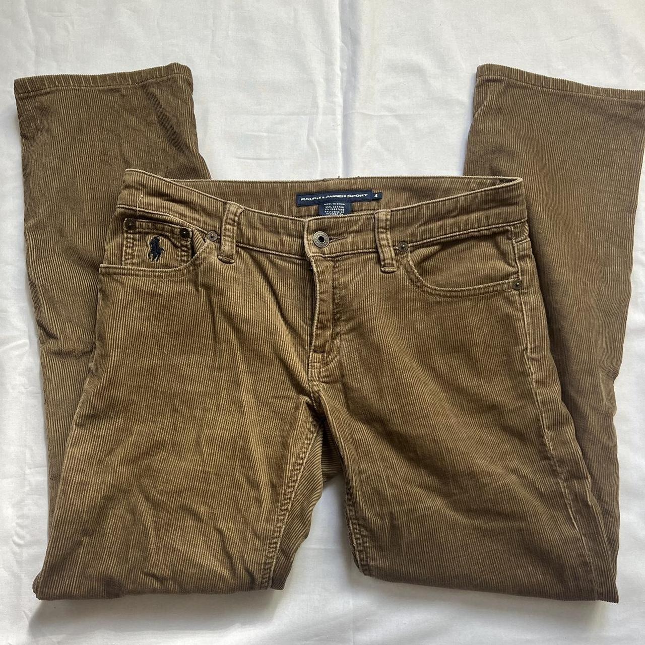 corduroy ralph lauren pants with a low waist and... - Depop