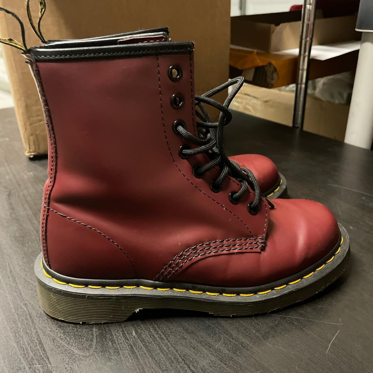 1460 Cherry red doc martens. Kinda worn in but still... - Depop