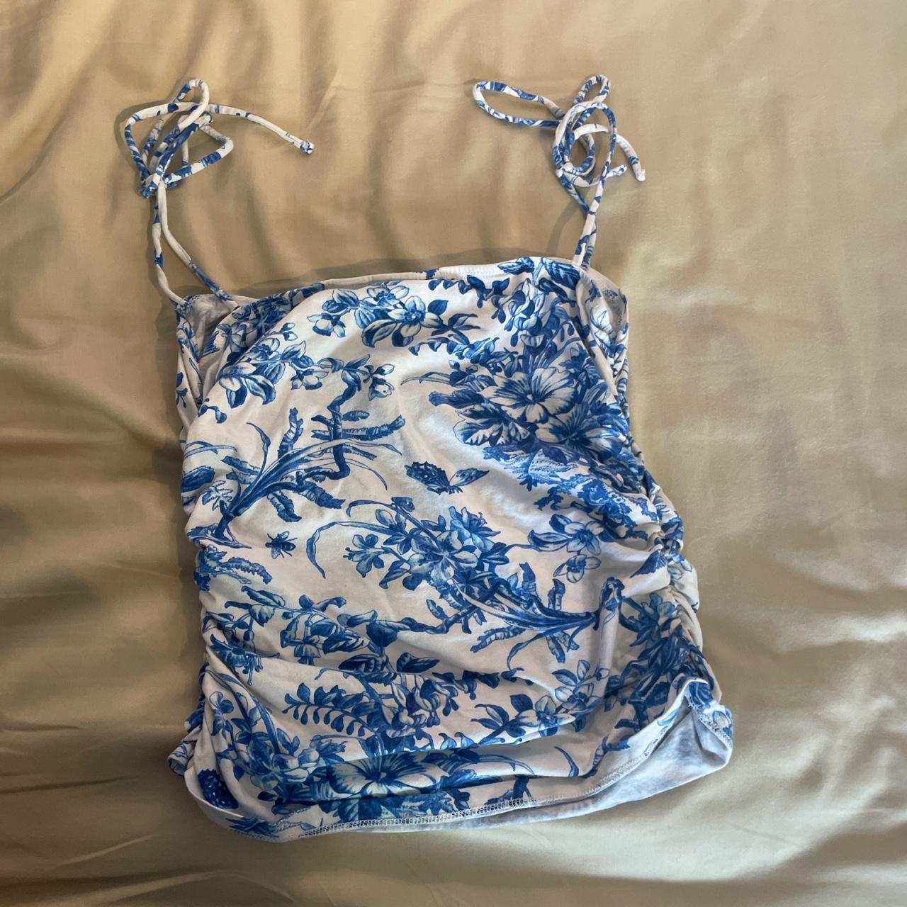 Anthropologie Women's White and Blue Vest | Depop