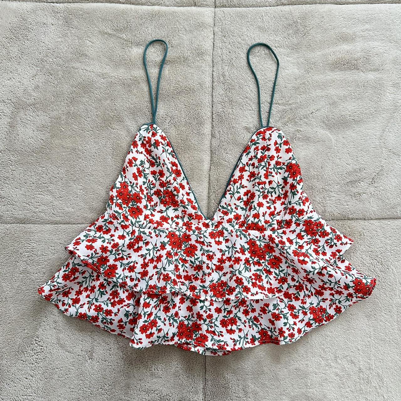 Women's Red and White Croptop Depop