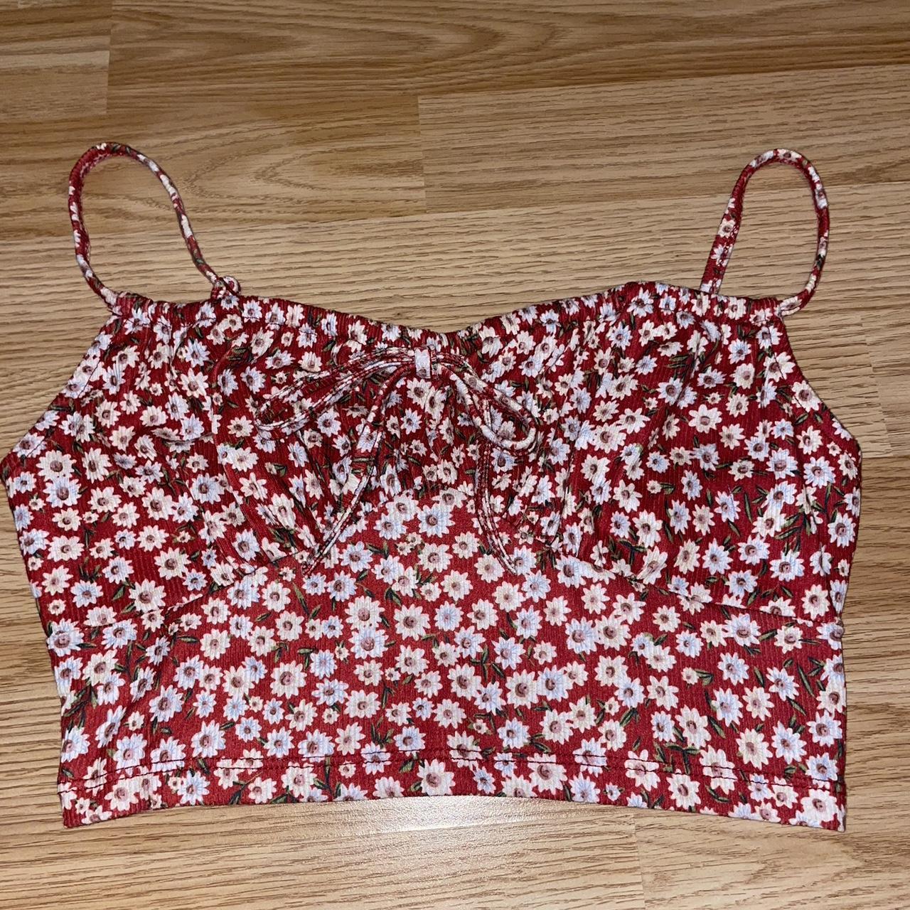 red crop top with flowers Depop