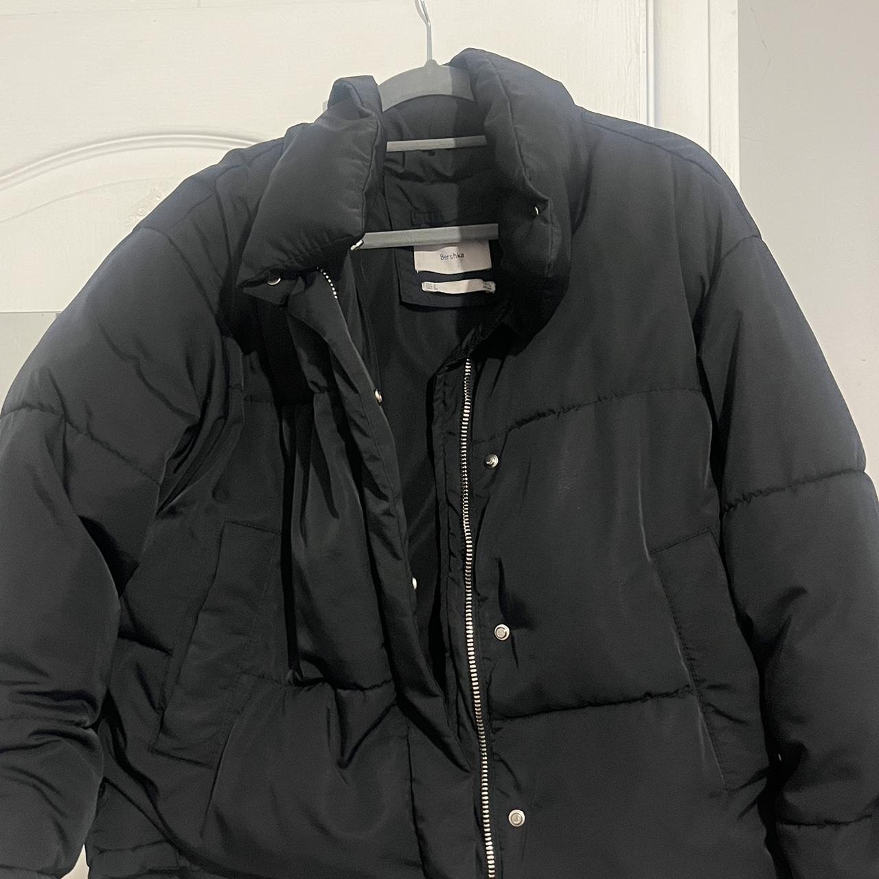 BERSHKA black puffer coat worn a decent amount but... - Depop