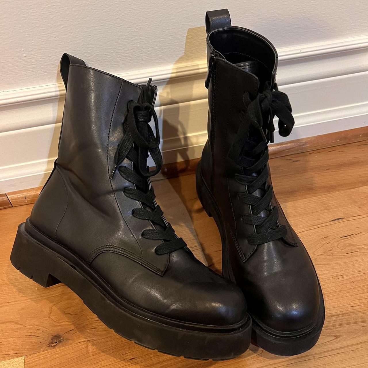 black side zip combat boots free shipping - Depop