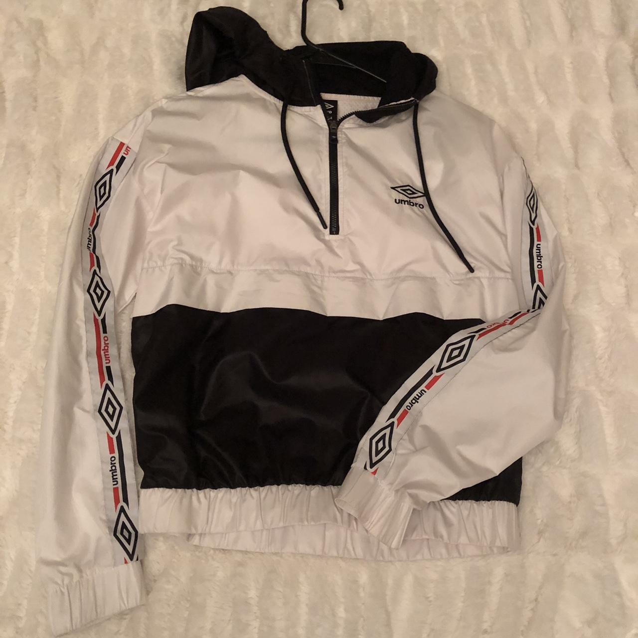 Umbro Black & White Quarter Zip Windbreaker Mesh... - Depop