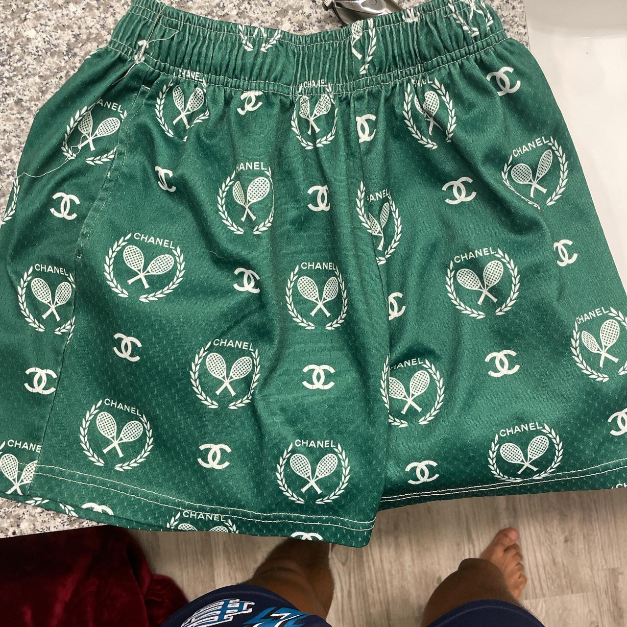 Chanel Men's Green and White Shorts Depop