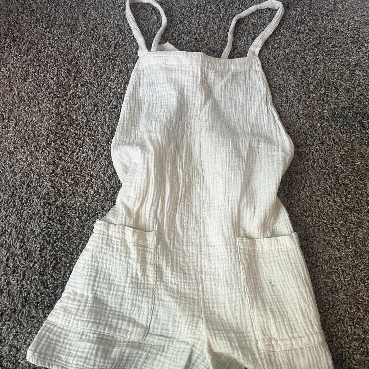 white linens overalls Depop