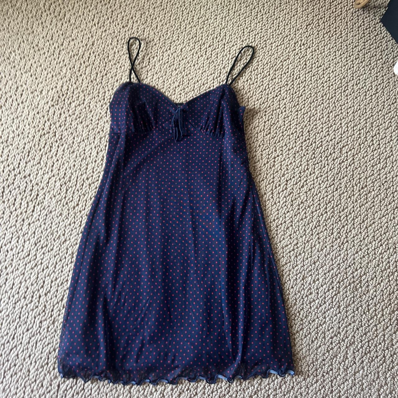 Navy Blue and Red Polka Dot Urban Outfitters Dress -... - Depop