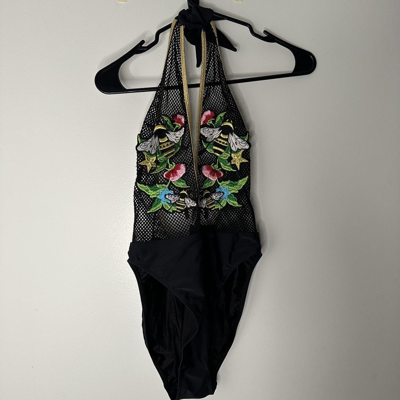 Flower embroidery mesh halter monokini online