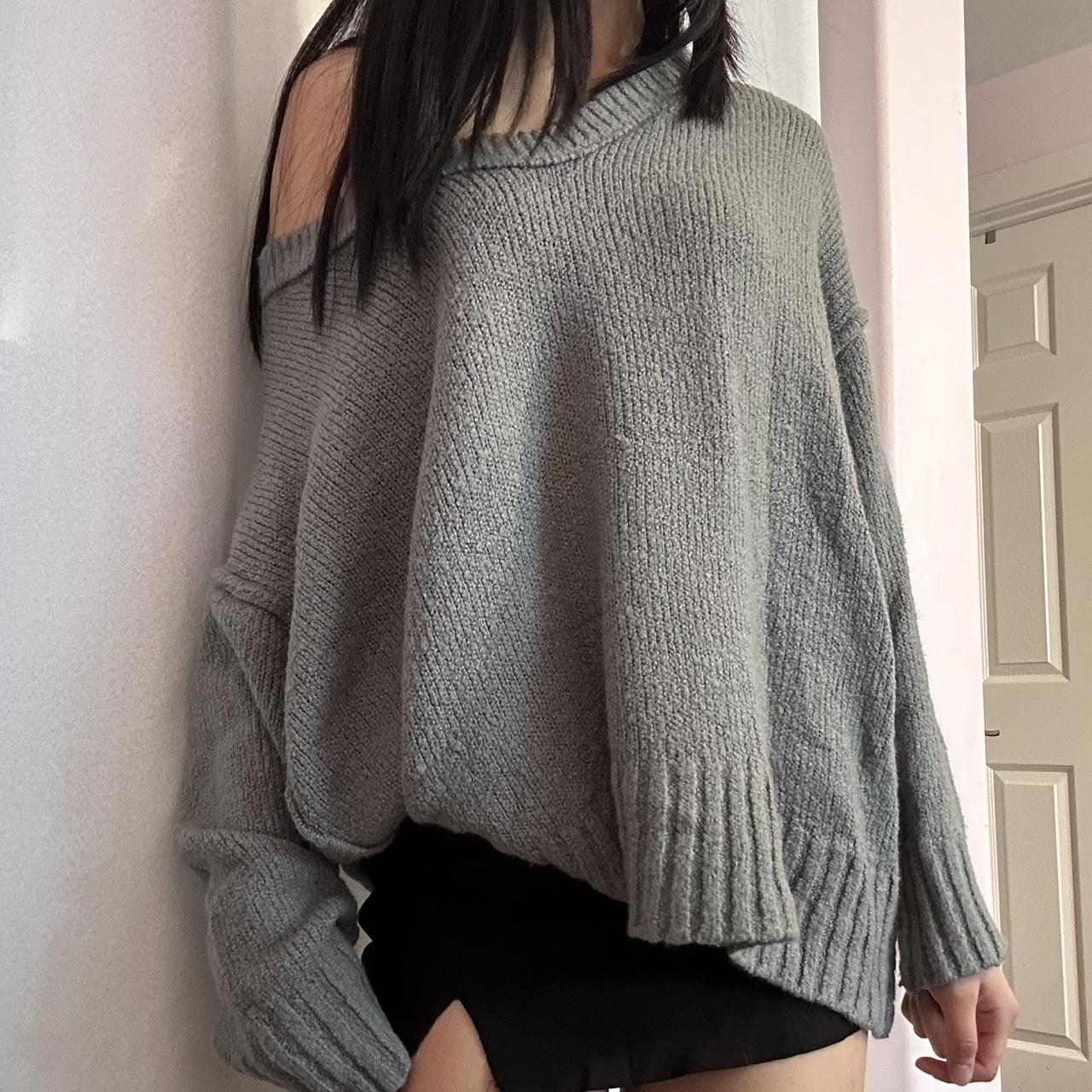 Oversized Grey Sweater #sweater #offshoulder #grey... - Depop