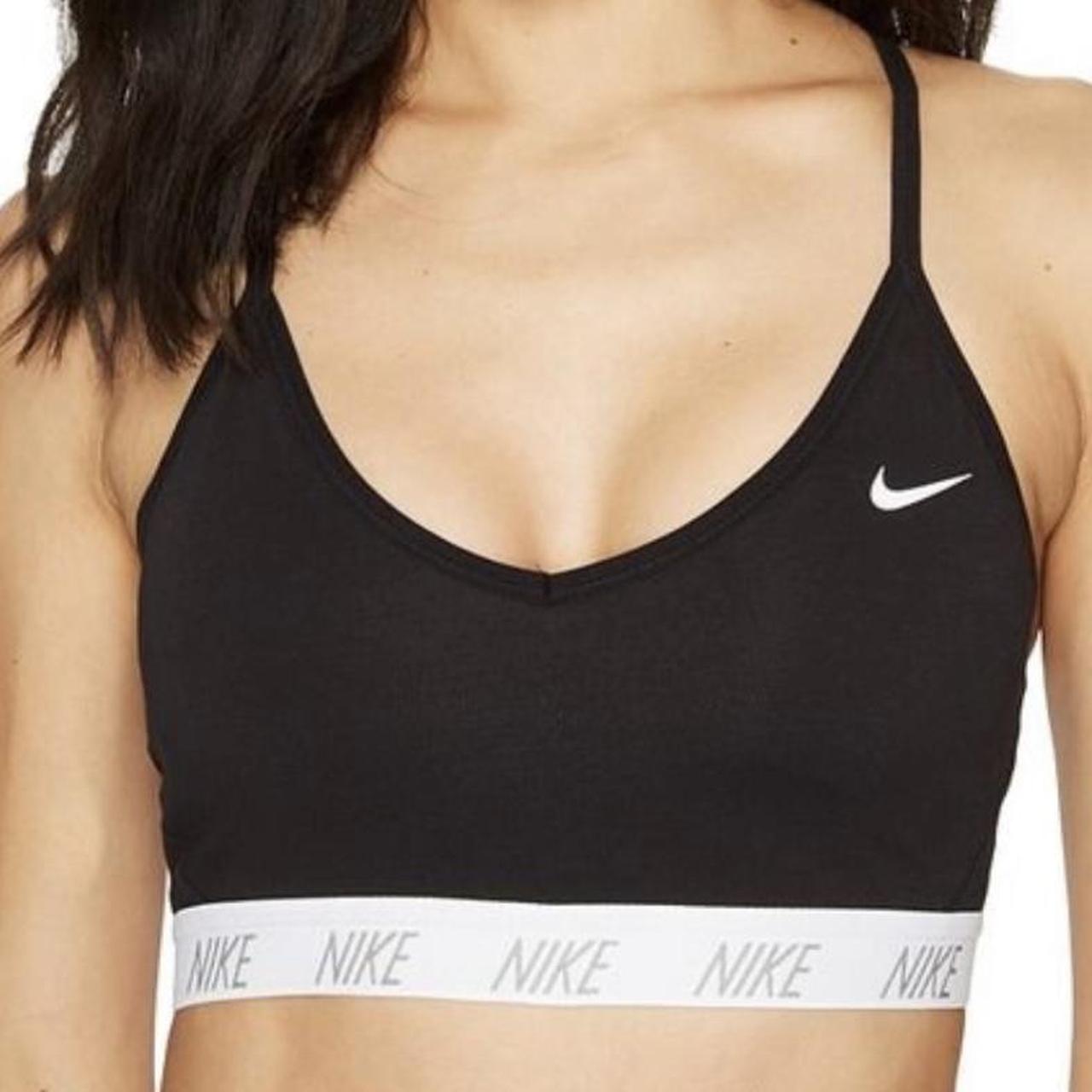 Nike Women's Logo Razor Back Sports Bra Small. Black - Depop