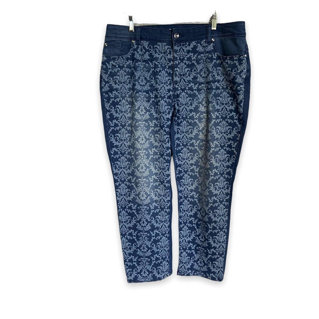 Chico's Blue Platinum Damask Jeans 2.5 Large 14 Zip... Depop