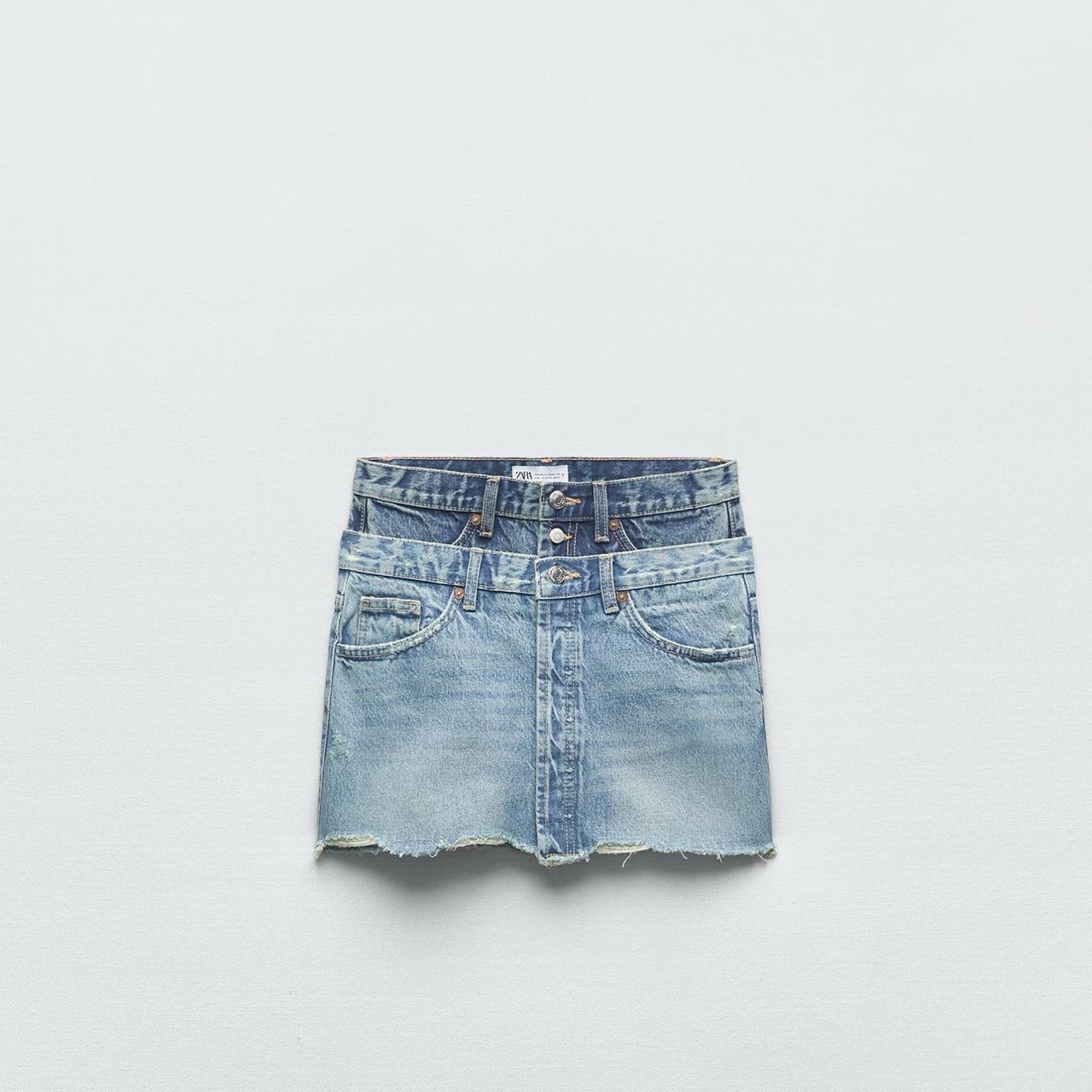 Zara Women's Skirt - Blue - L – ZARA Denim Mini Skirt with Raw Hem