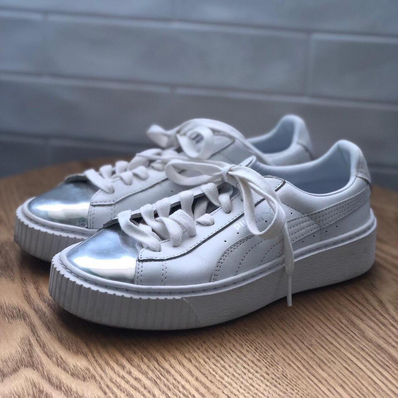 Puma metallic basket hotsell platform trainers in silver