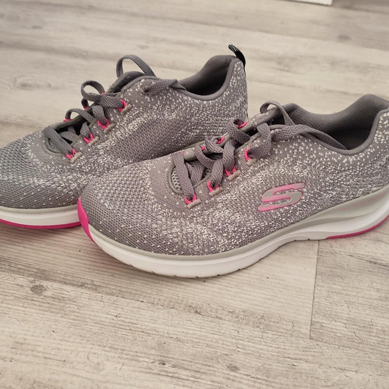 Skechers grey hotsell and pink trainers