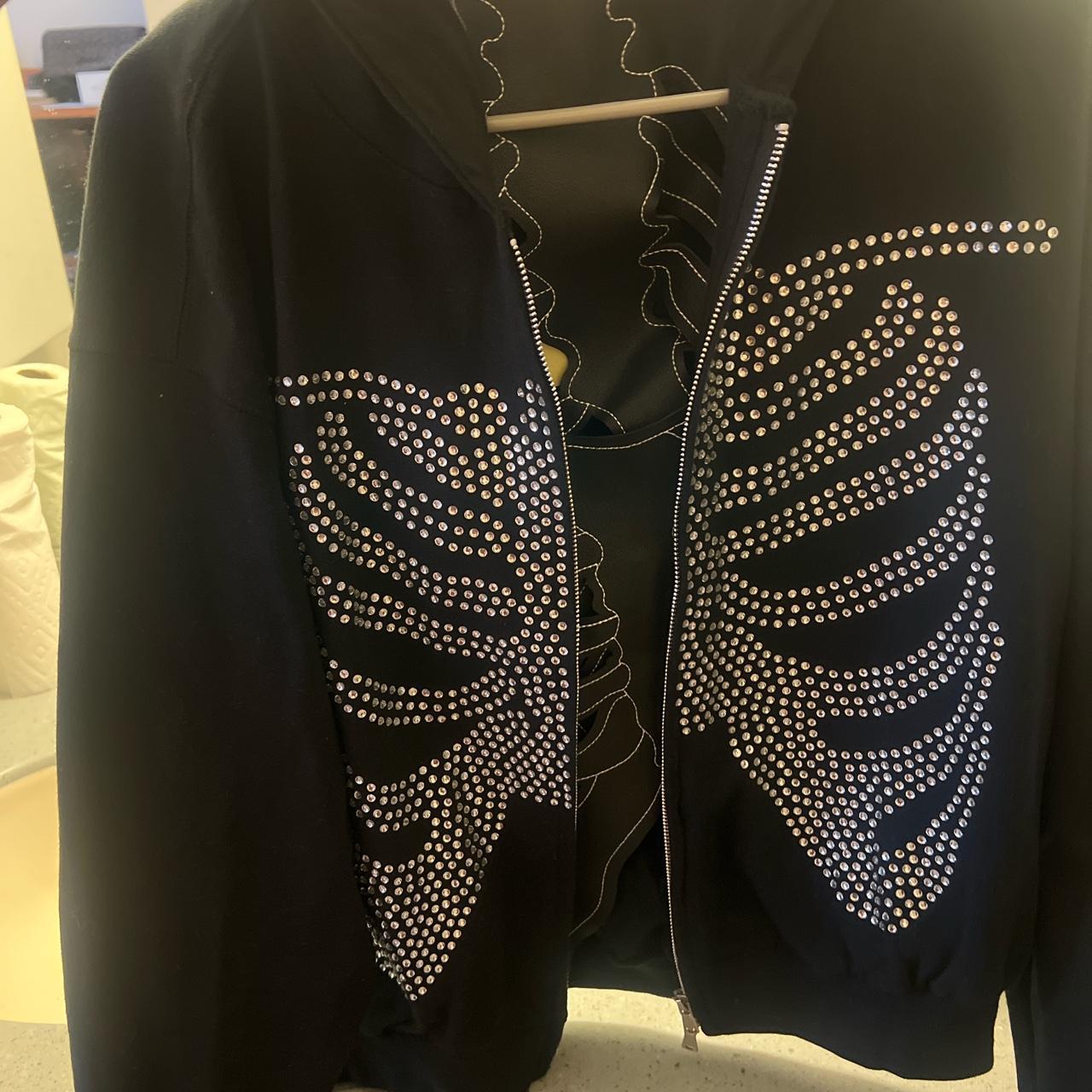 MNML Rhinestone Skeleton Zip Up Hoodie